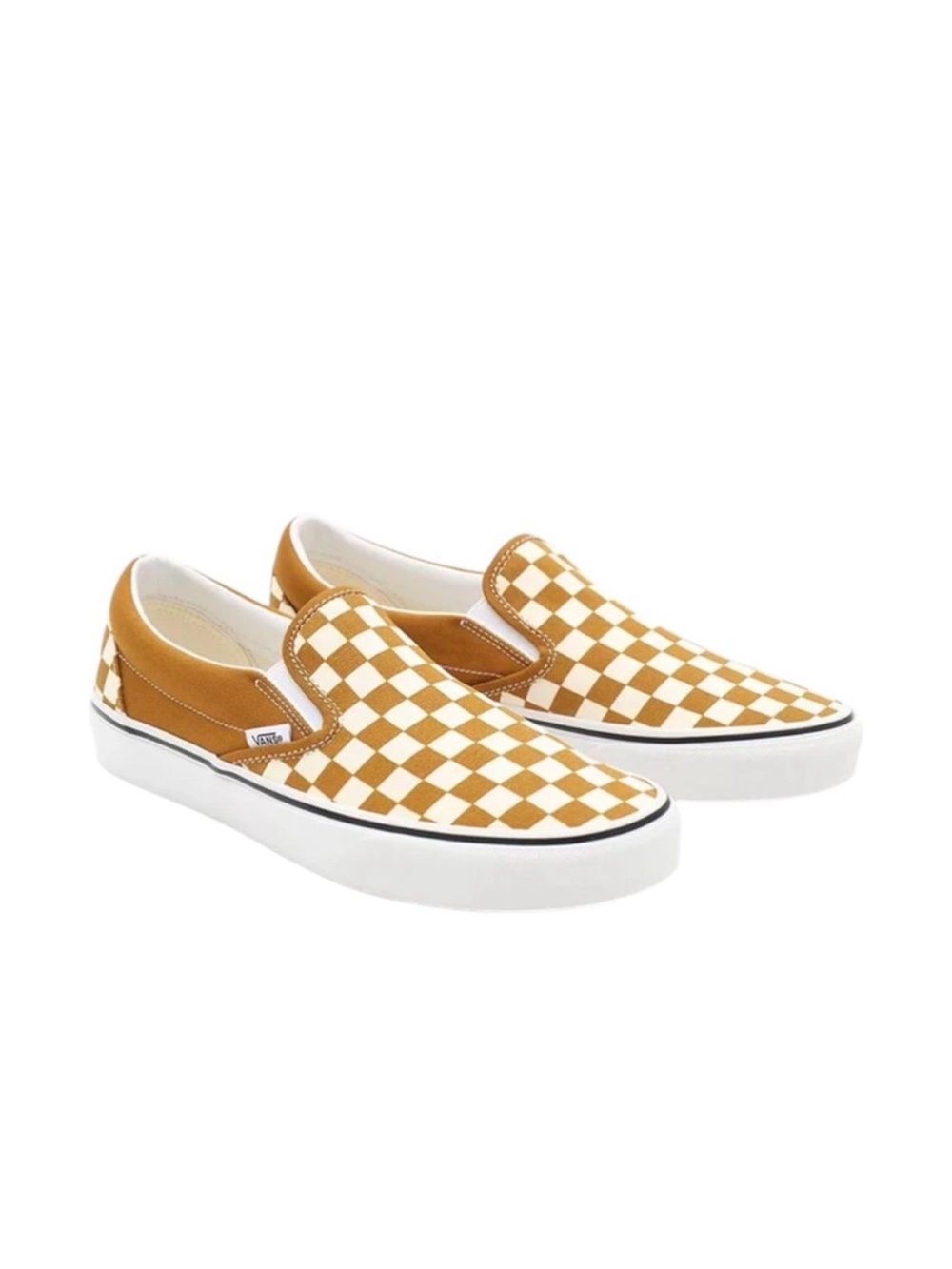 Vans Classic Slip On Checkerboard Camel  Mustard Yellow Canvas Shoe Mens 10.5